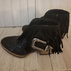 💥💥GYPSY JAZZ/VERY G- BILLIE BLACK GLITTER FRINGE BOOTIES